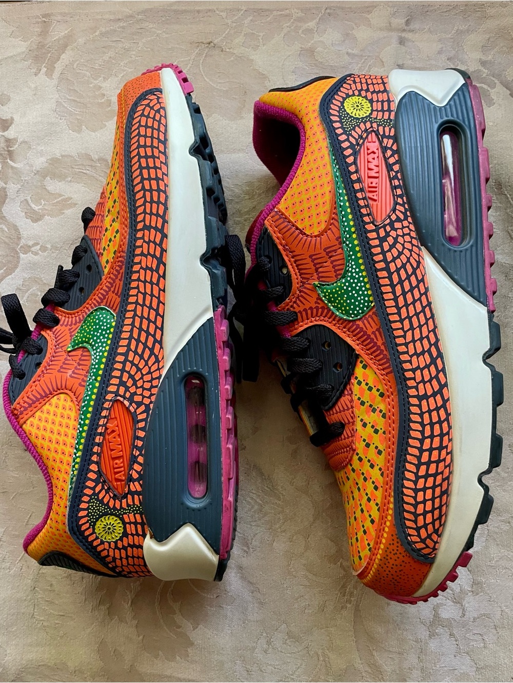Nike Air Max 90 'Día de Muertos' Orange & Green Mosaic Air Max Sneakers size 11